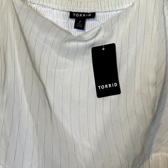 Torrid NWT White Gold Chiffon Lurex Tiered Maxi Dress Sleeveless Size 2 (XXL) - Picture 11 of 11